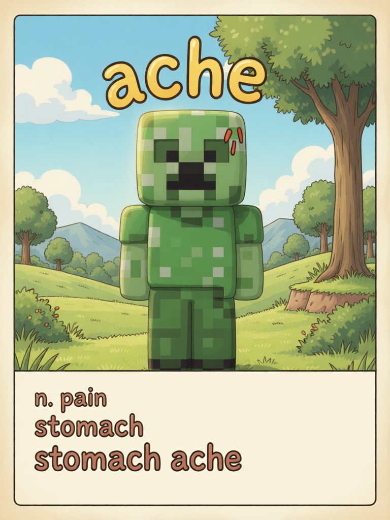 ache 单词卡插画