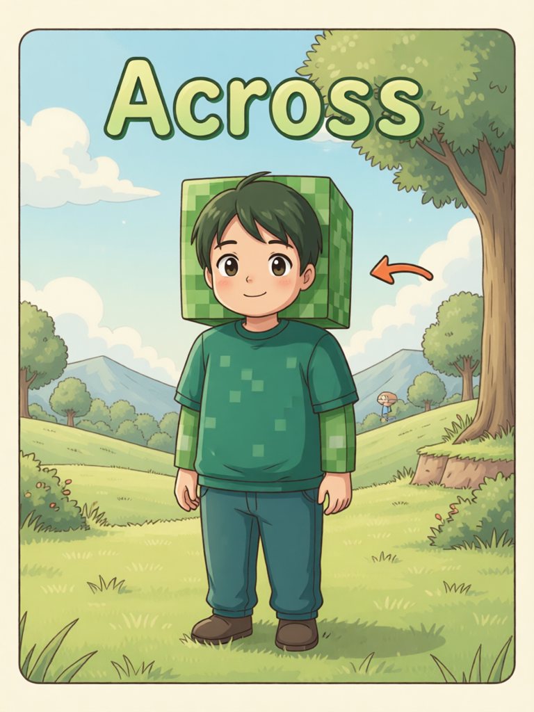 across 单词卡插画