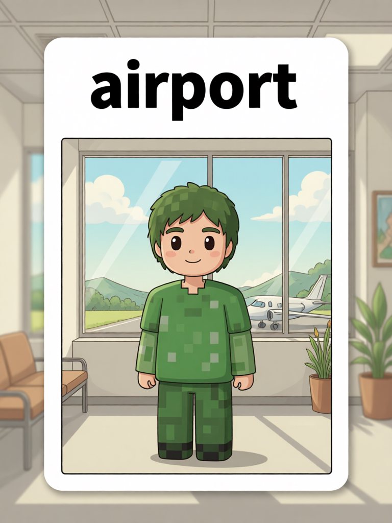 airport 单词卡插画