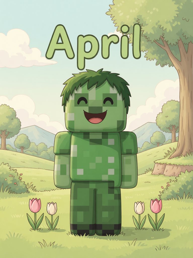 April 单词卡插画