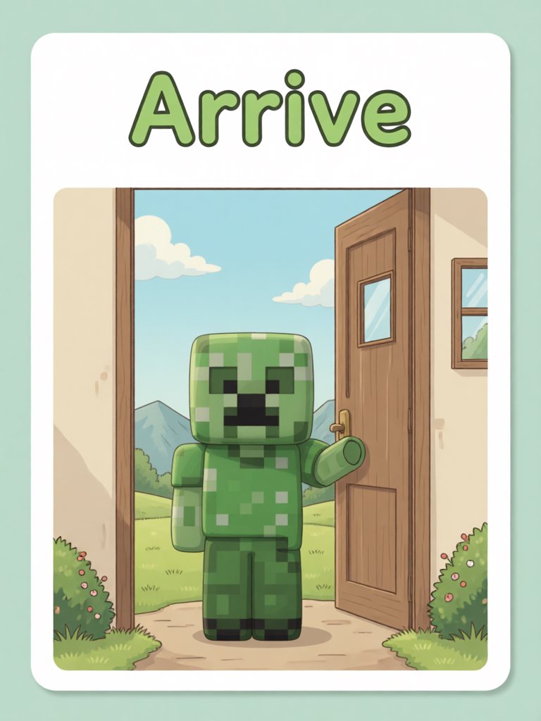 arrive 单词卡插画