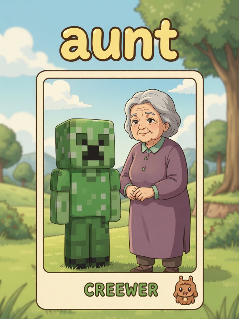 aunt 单词卡插画