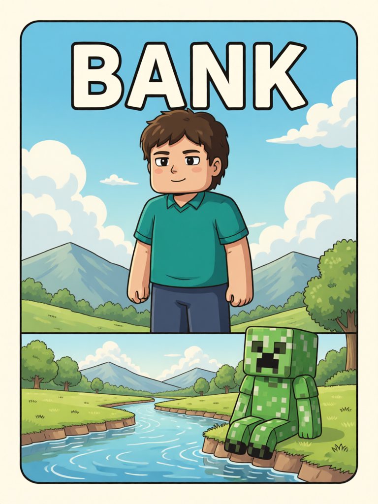 bank 单词卡插画