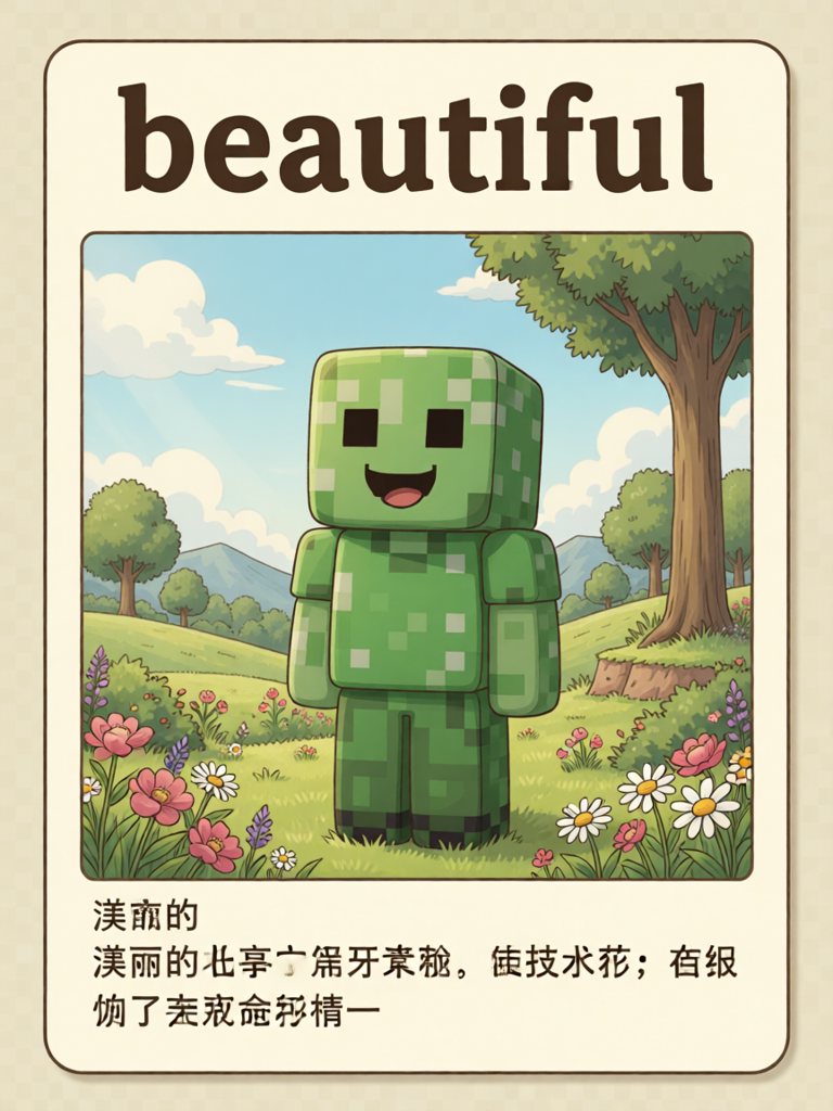 beautiful 单词卡插画