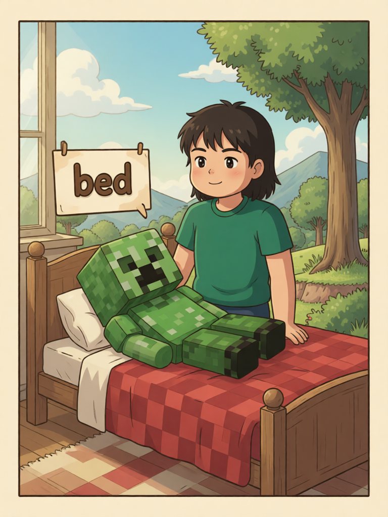 bed 单词卡插画