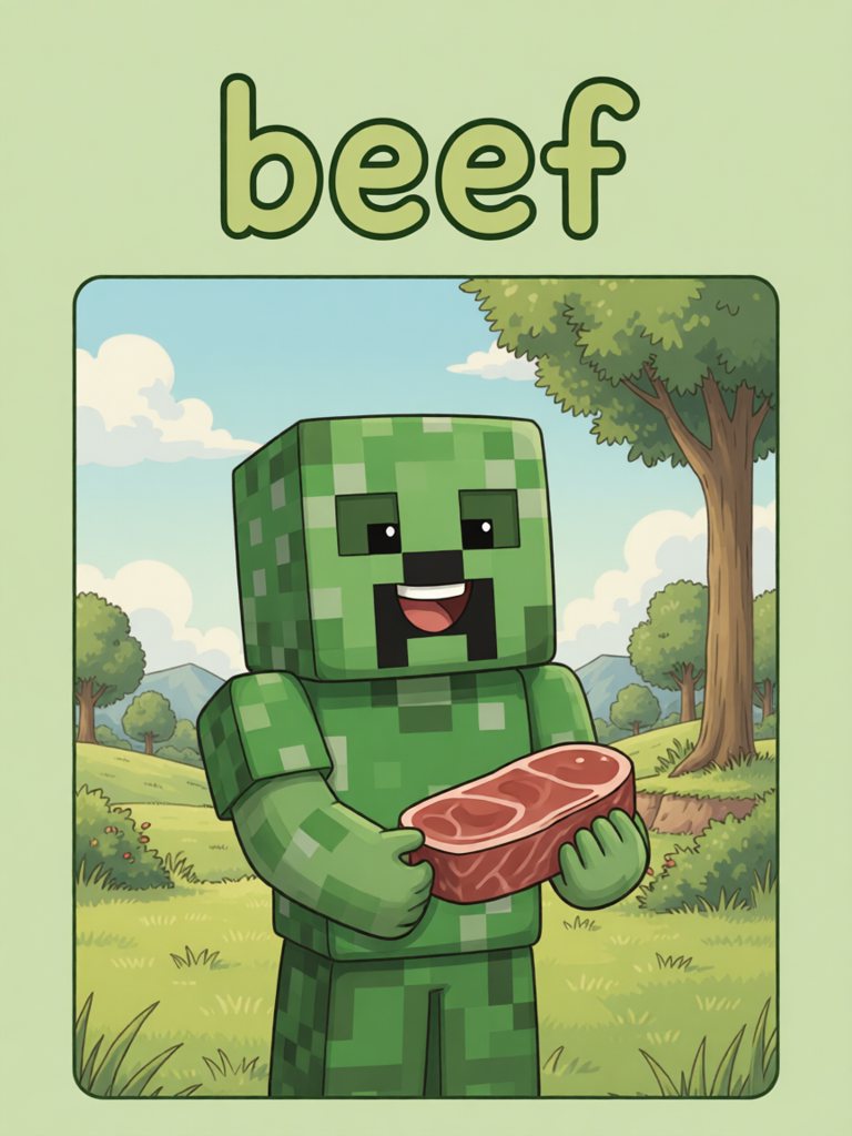 beef 单词卡插画