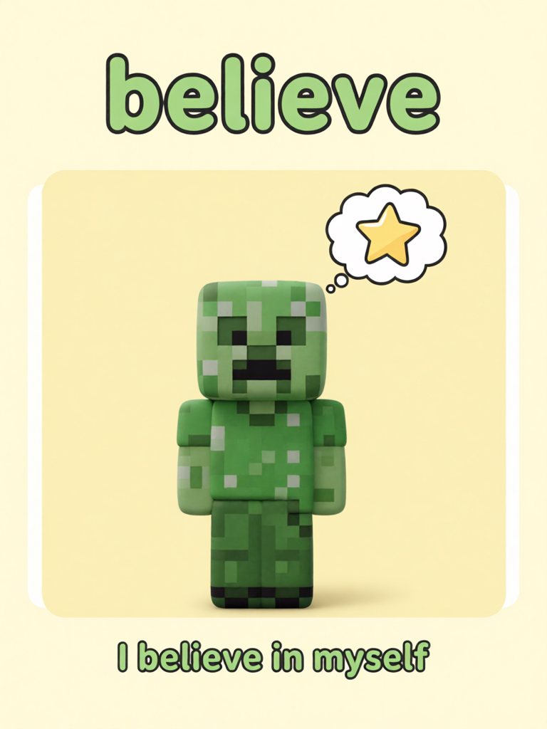 believe 单词卡插画