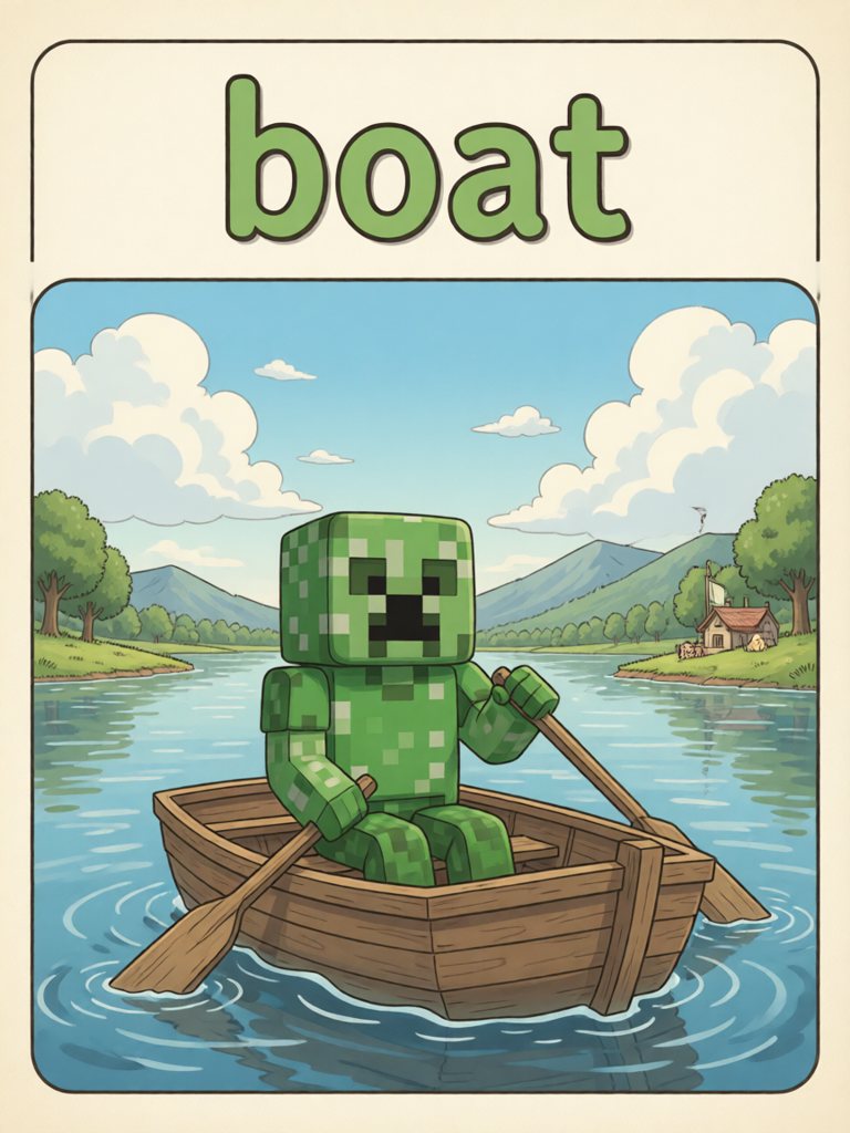 boat 单词卡插画