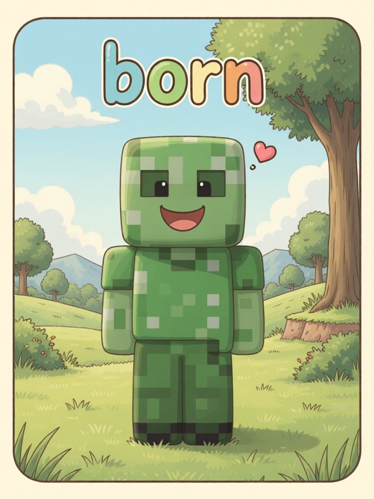born 单词卡插画
