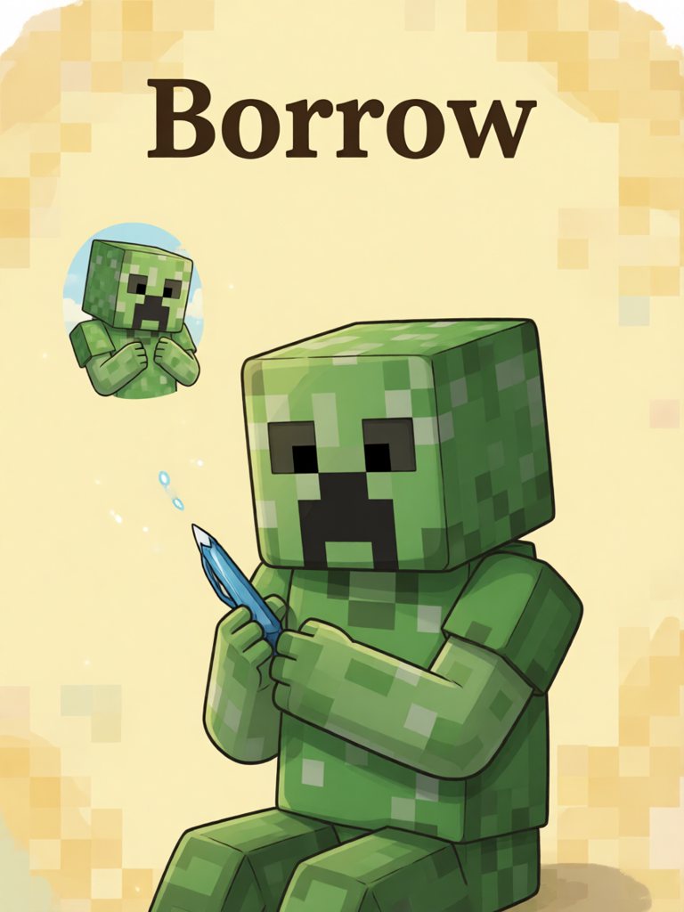 borrow 单词卡插画