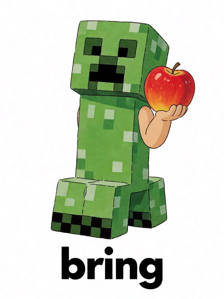 bring 单词卡插画