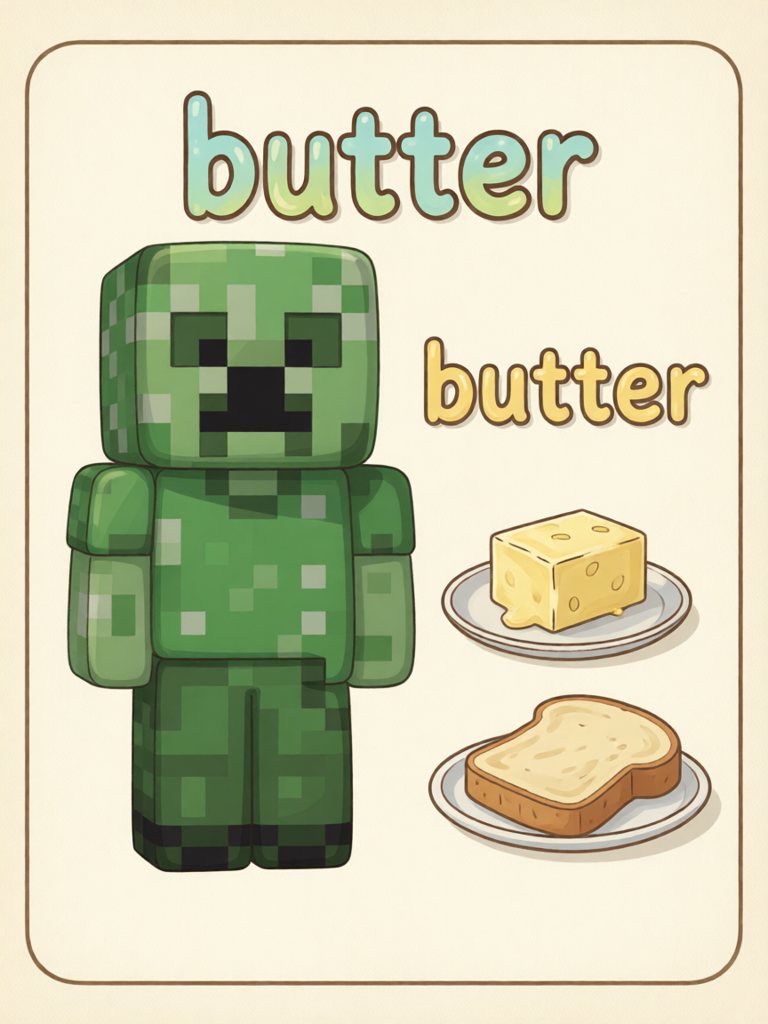 butter 单词卡插画
