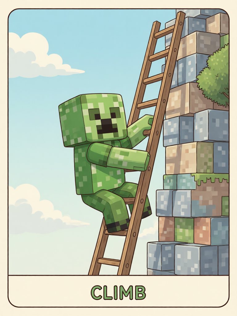 climb 单词卡插画