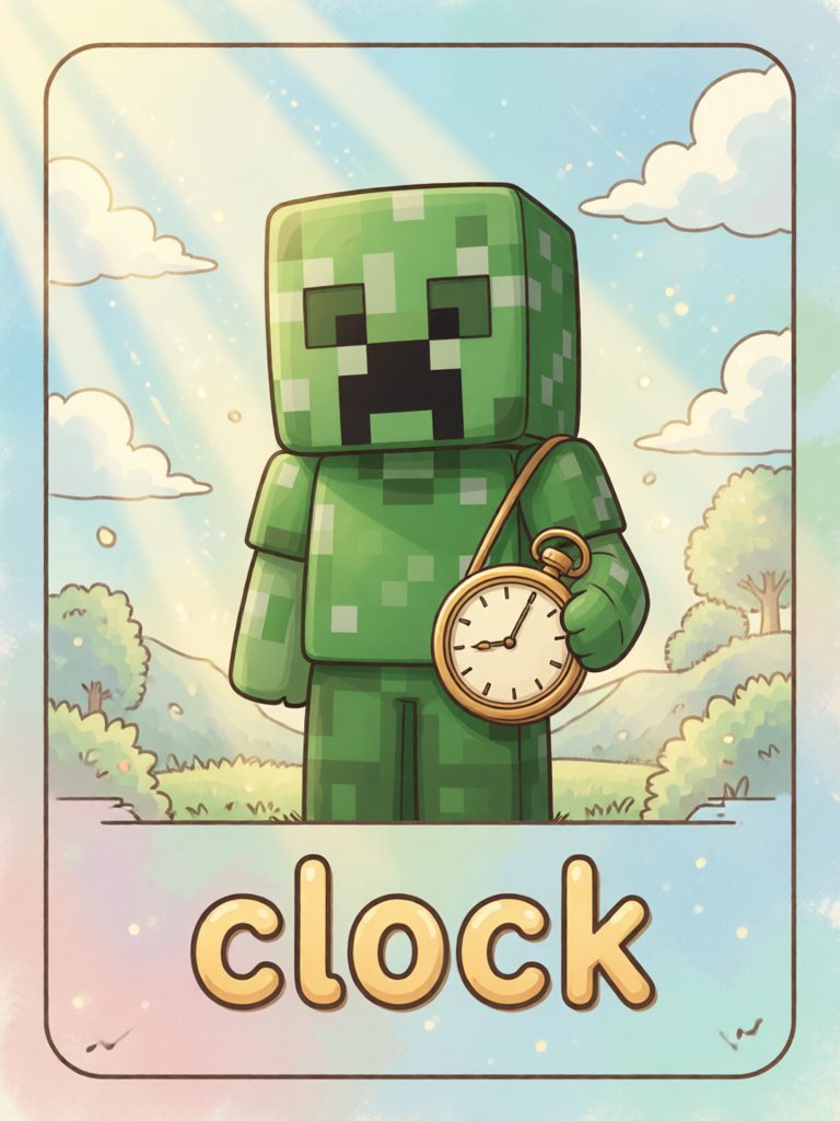 clock 单词卡插画