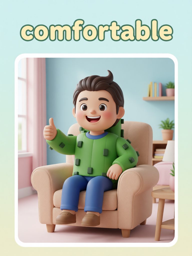 comfortable 单词卡插画