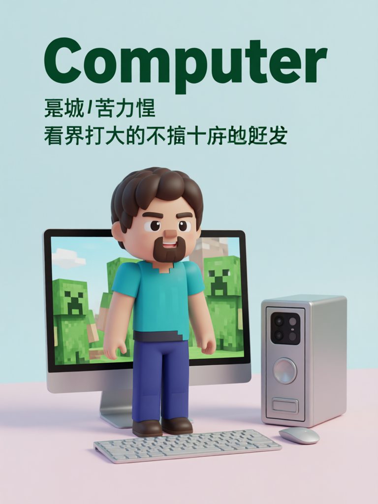 computer 单词卡插画