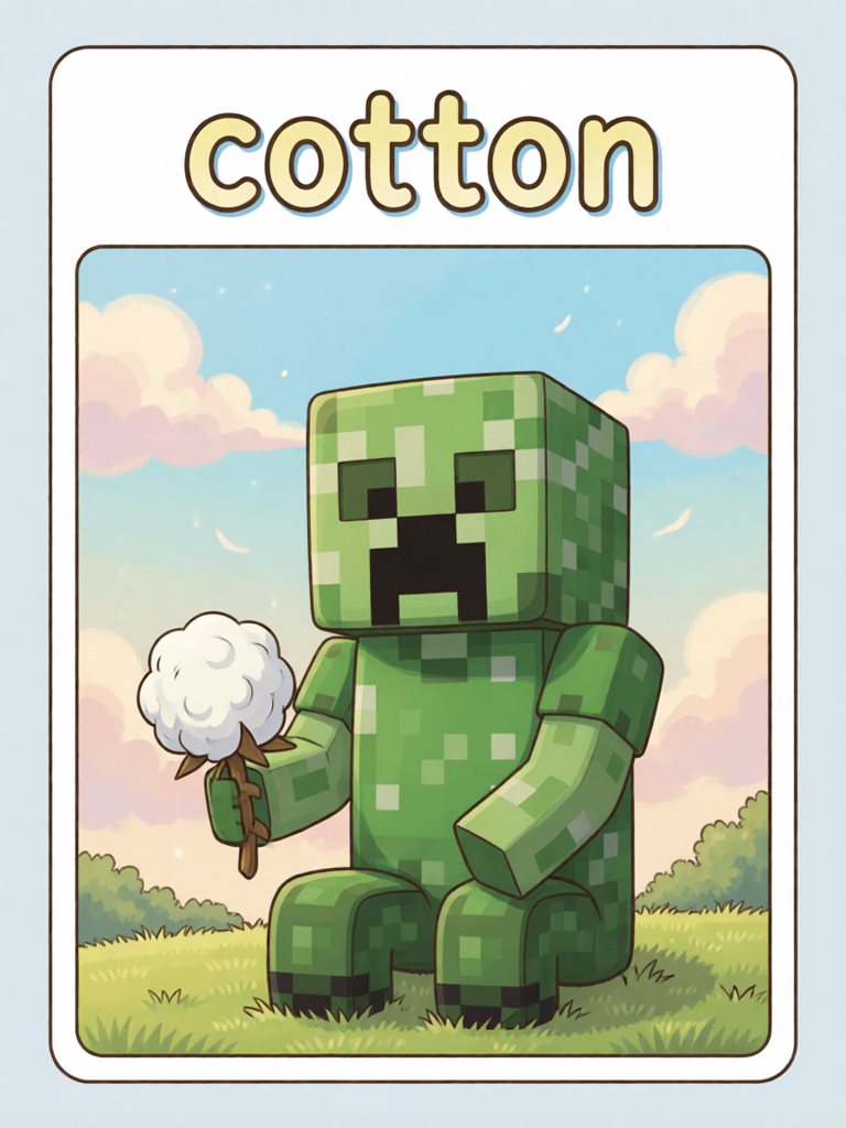 cotton 单词卡插画