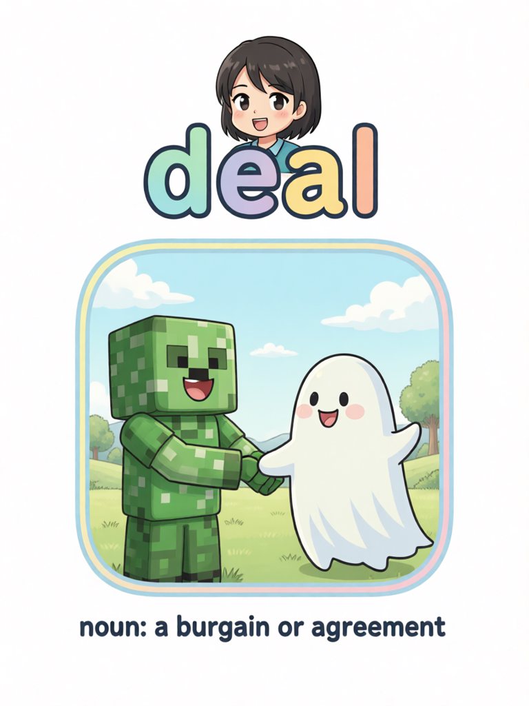 deal 单词卡插画