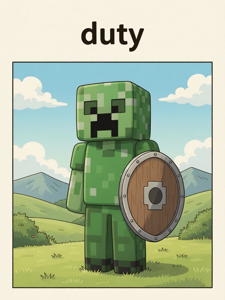 duty 单词卡插画