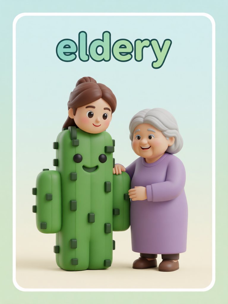 elderly 单词卡插画