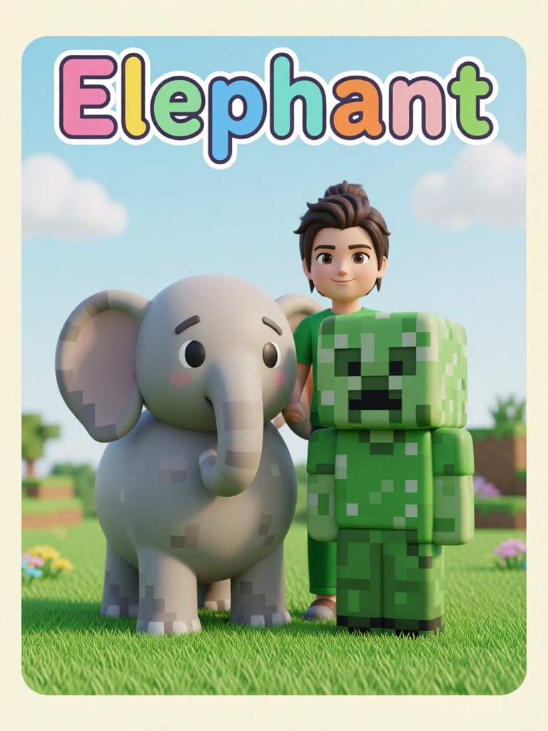 elephant 单词卡插画