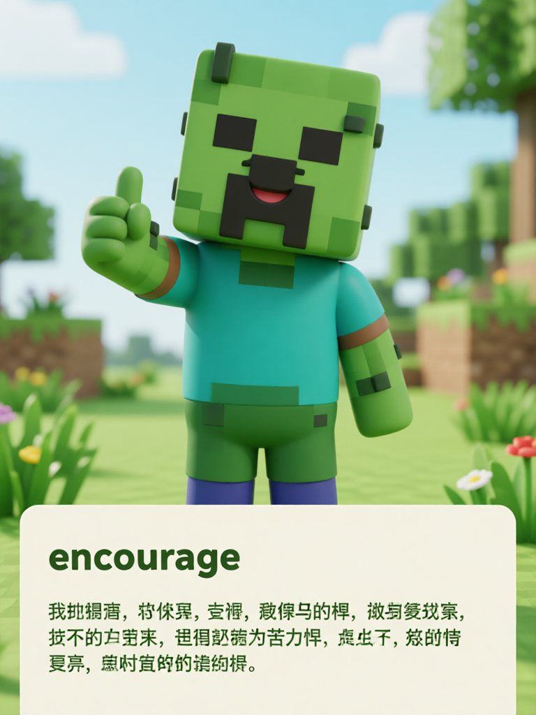 encourage 单词卡插画