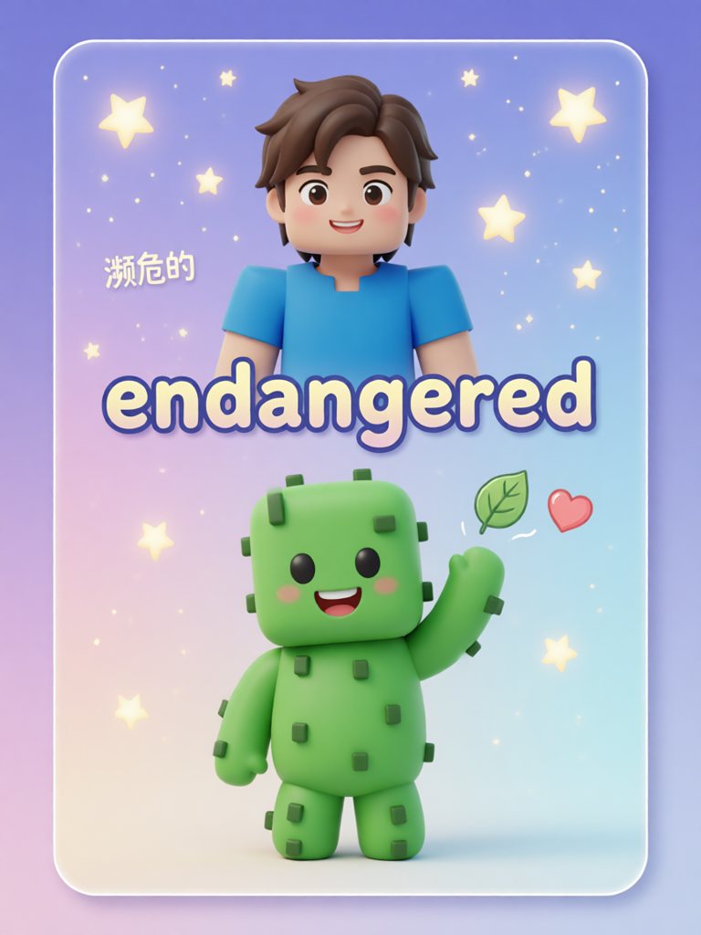 endangered 单词卡插画