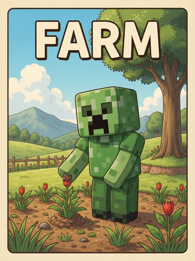 farm 单词卡插画