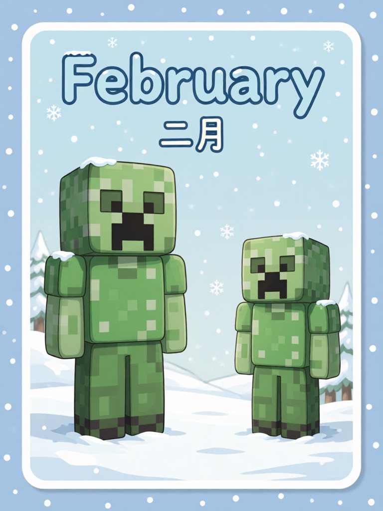 February 单词卡插画