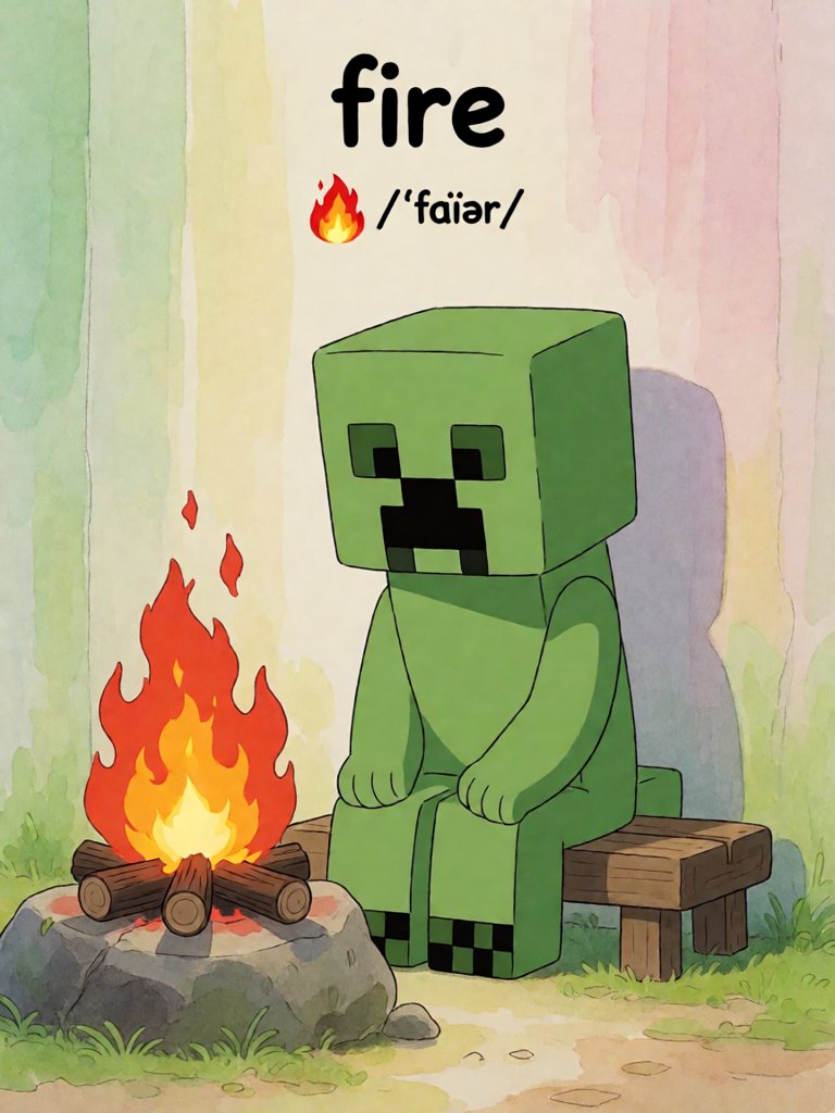 fire 单词卡插画
