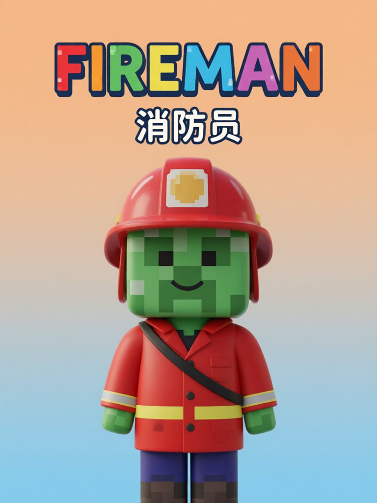 fireman 单词卡插画