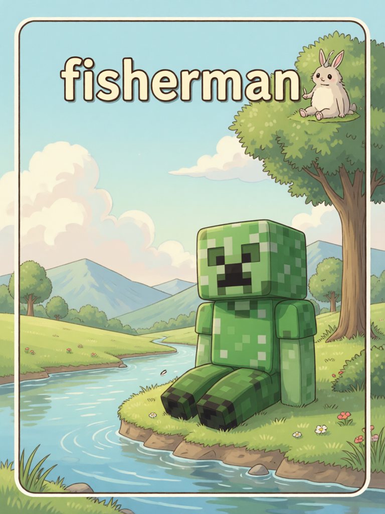 fisherman 单词卡插画