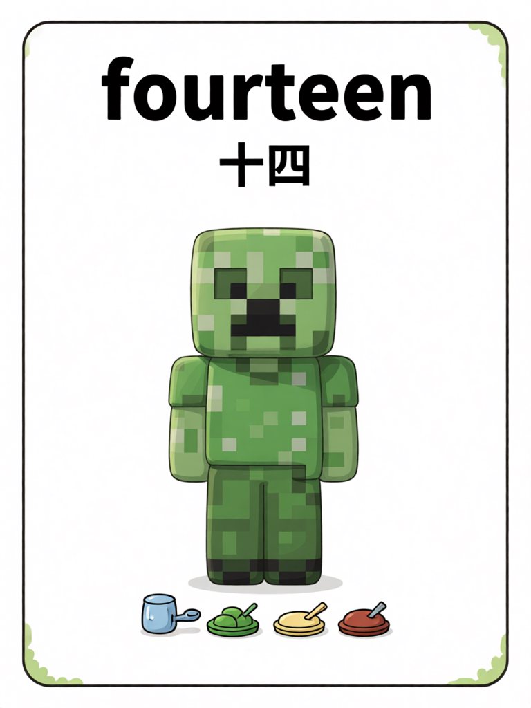fourteen 单词卡插画