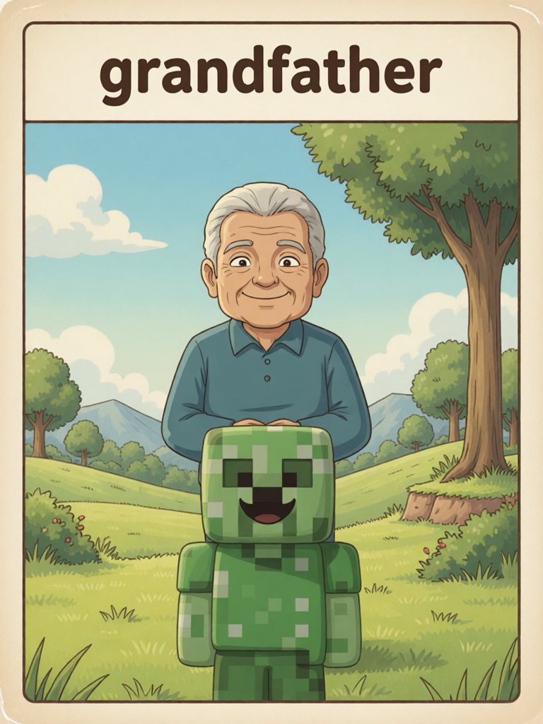 grandfather 单词卡插画