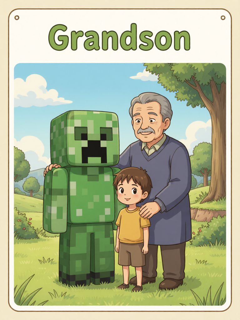 grandson 单词卡插画