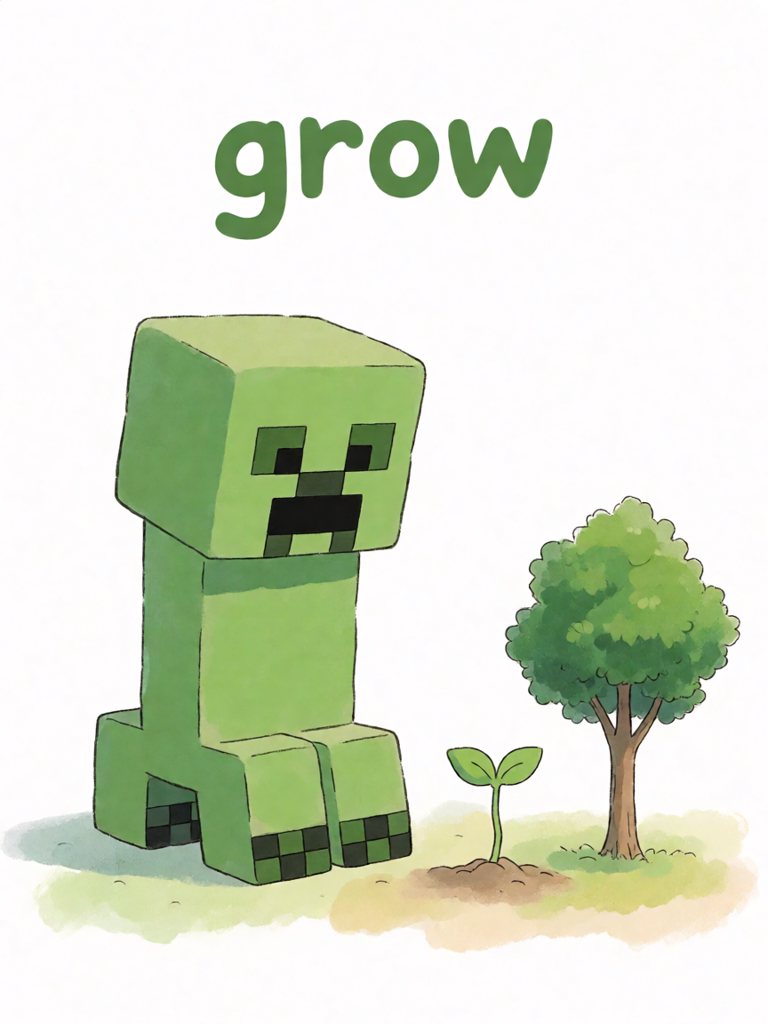 grow 单词卡插画