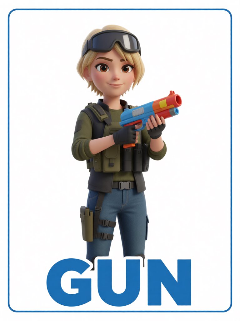 gun 单词卡插画