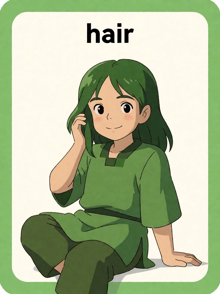 hair 单词卡插画