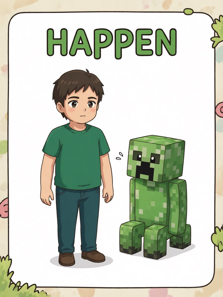 happen 单词卡插画