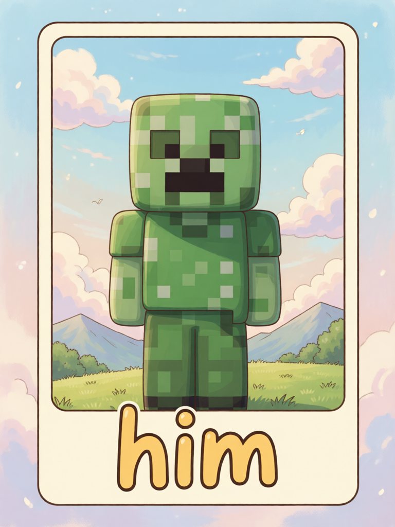 him 单词卡插画