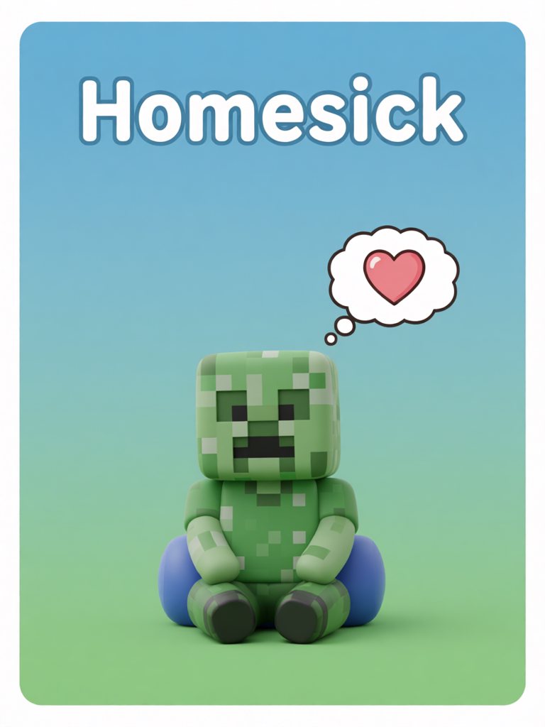 homesick 单词卡插画