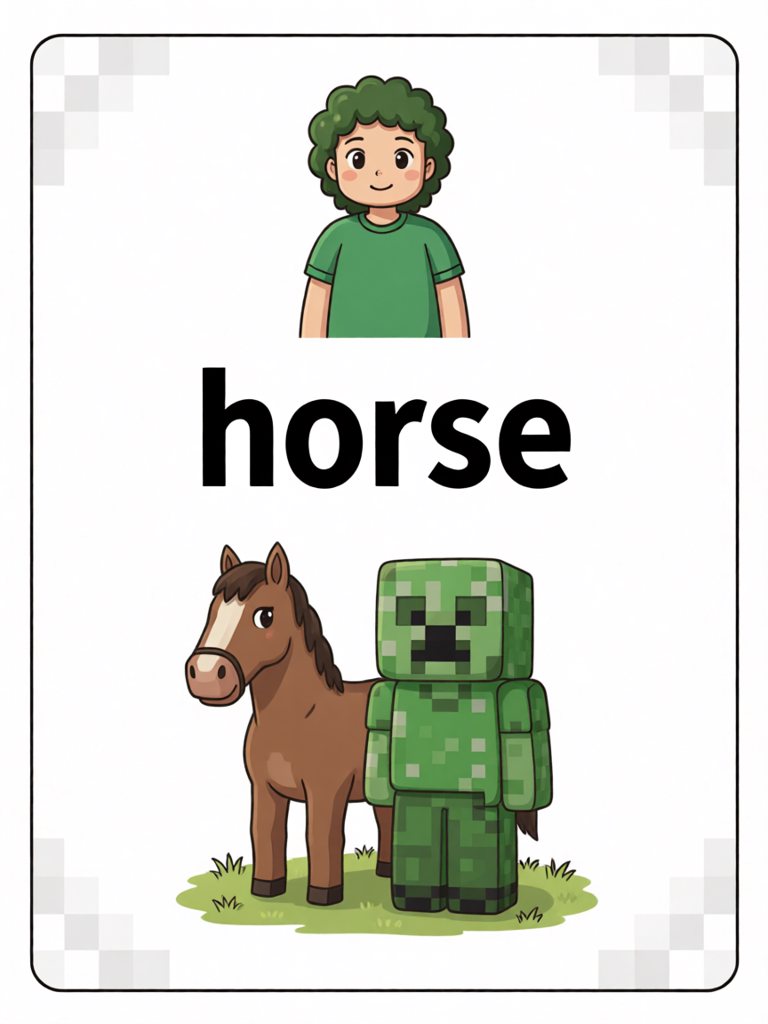 horse 单词卡插画