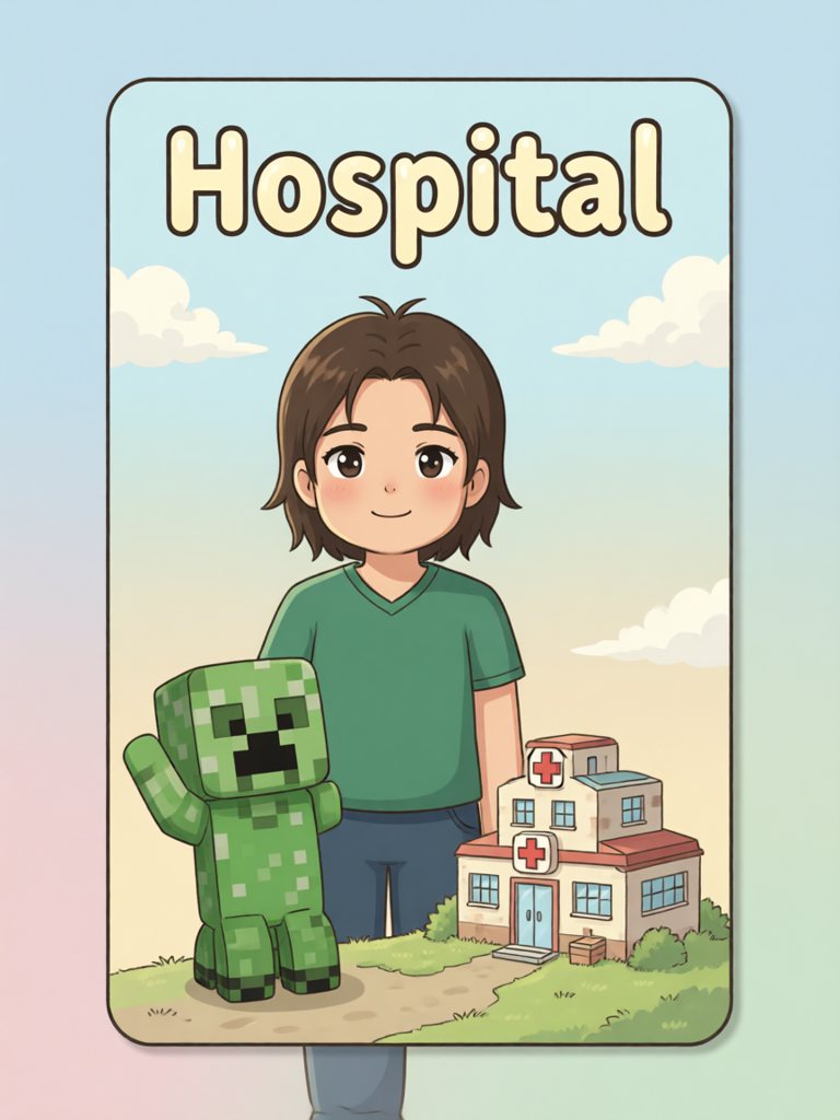 hospital 单词卡插画
