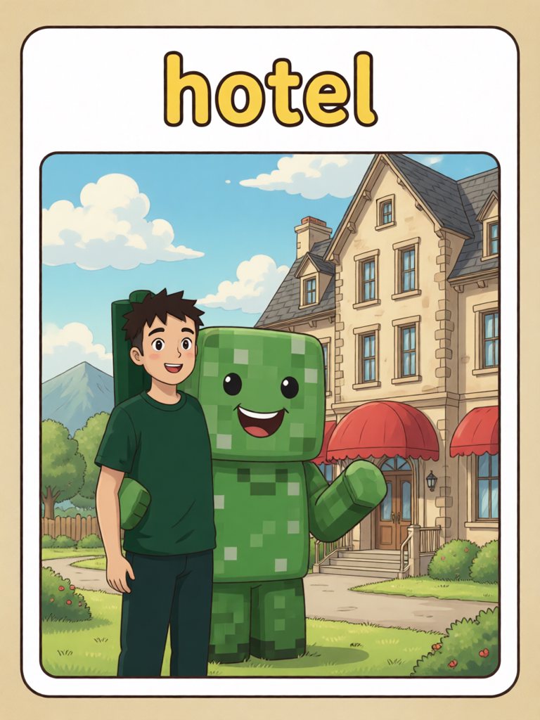 hotel 单词卡插画