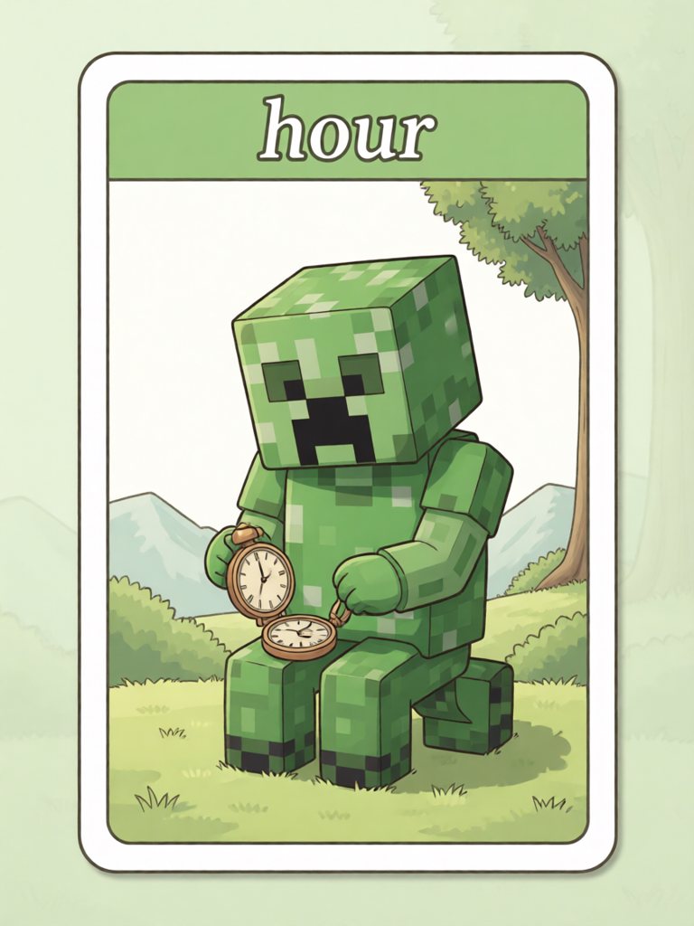 hour 单词卡插画