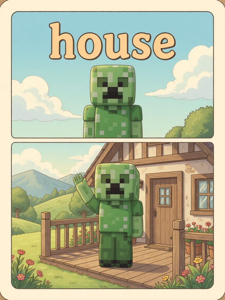 house 单词卡插画