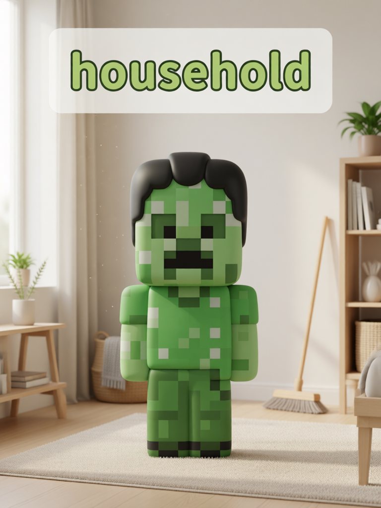 household 单词卡插画