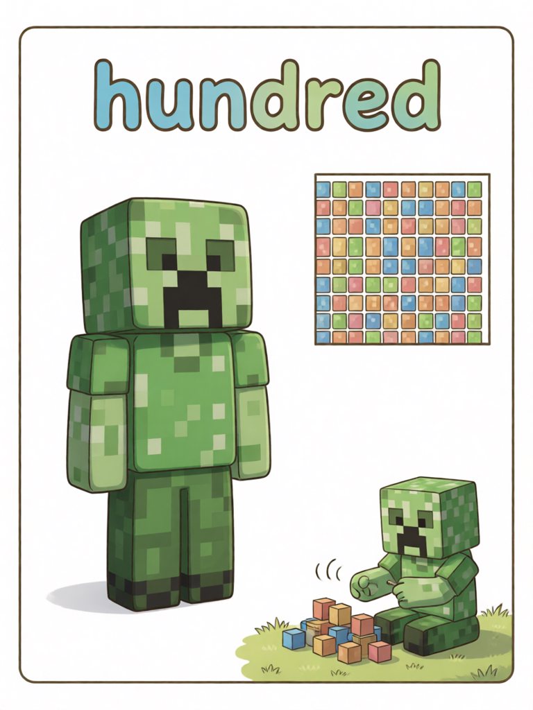 hundred 单词卡插画