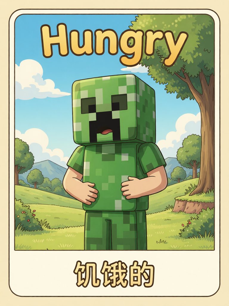 hungry 单词卡插画