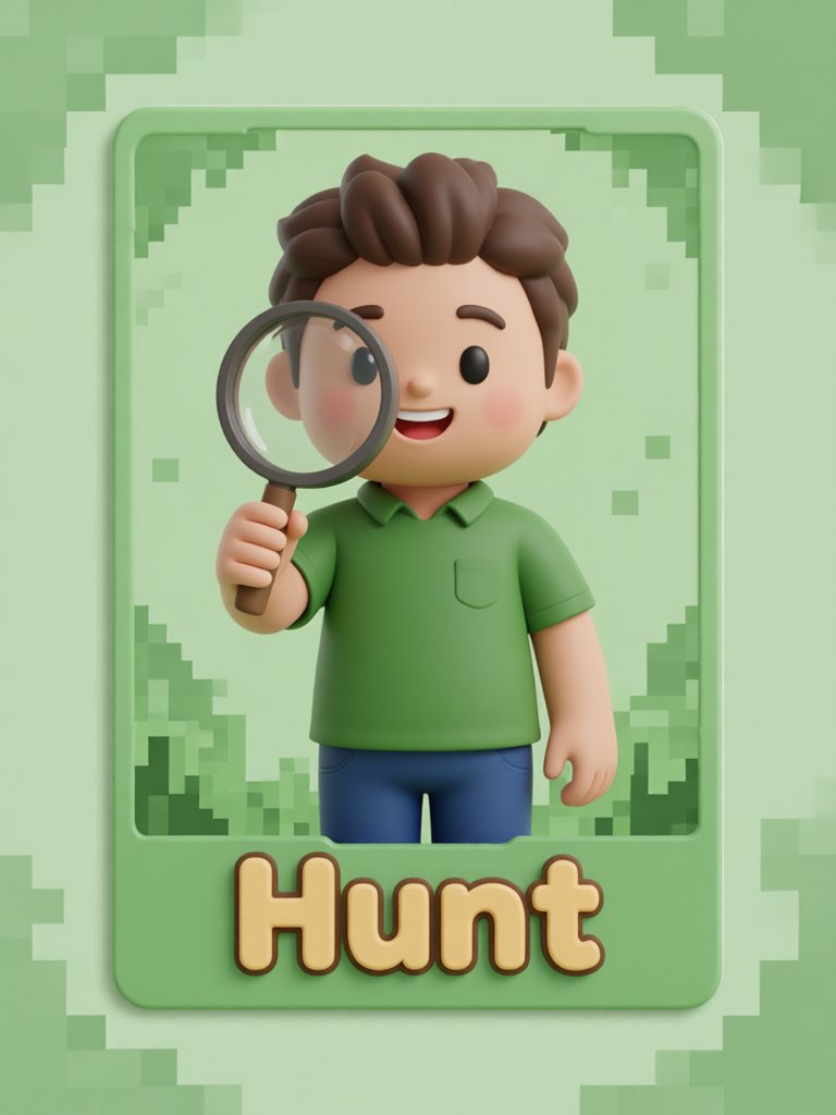hunt 单词卡插画